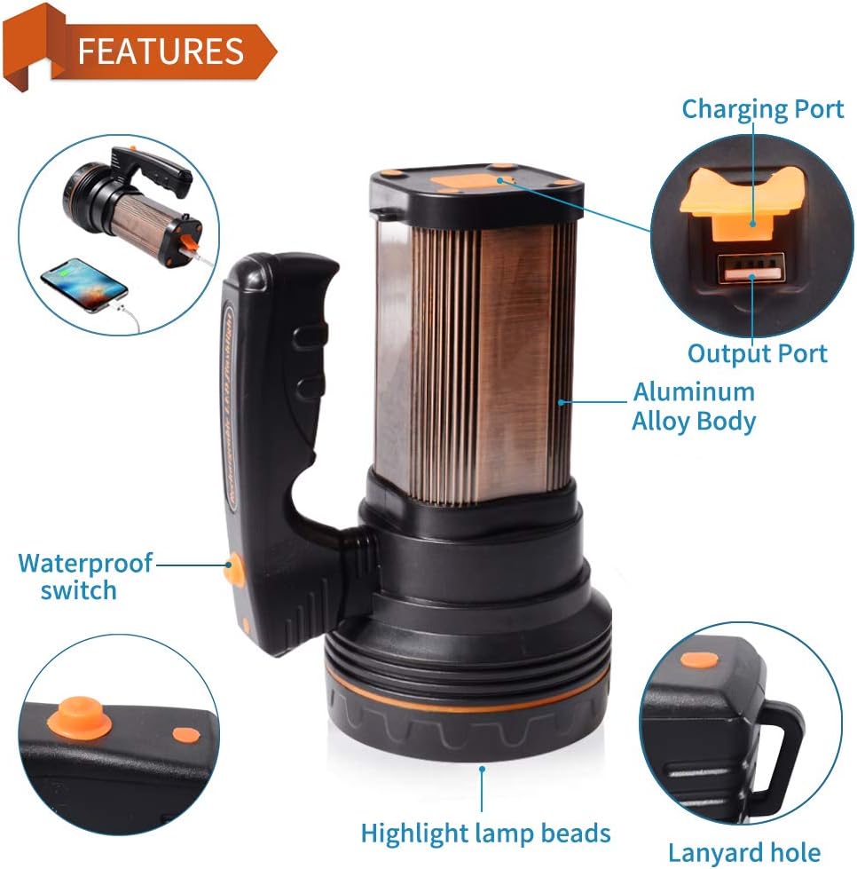 AF-WAN LED Taschenlampe Wiederaufladbar LED Handscheinwerfer 6000 Lumens,CREE Handlampe 9000mAh Supe