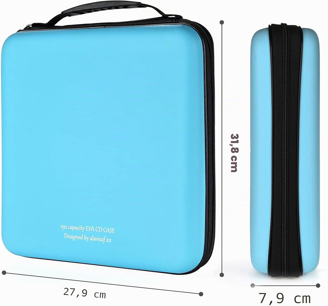 KUOCDSIK CD Tasche, 192 Kapazität Hart Eva Blu-ray CD-Brieftasche Doppelreissverschluss Handschlaufe