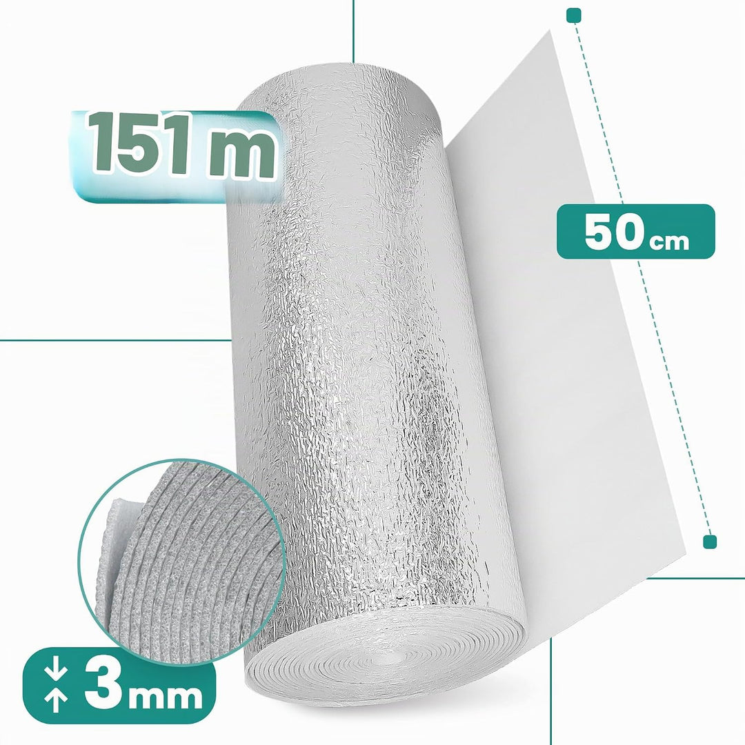 Millto™ Heizkörper Reflexionsfolie 15m x 0,5m x 3mm | Wandisolierung Reflexionsplatte Reflektionsfol