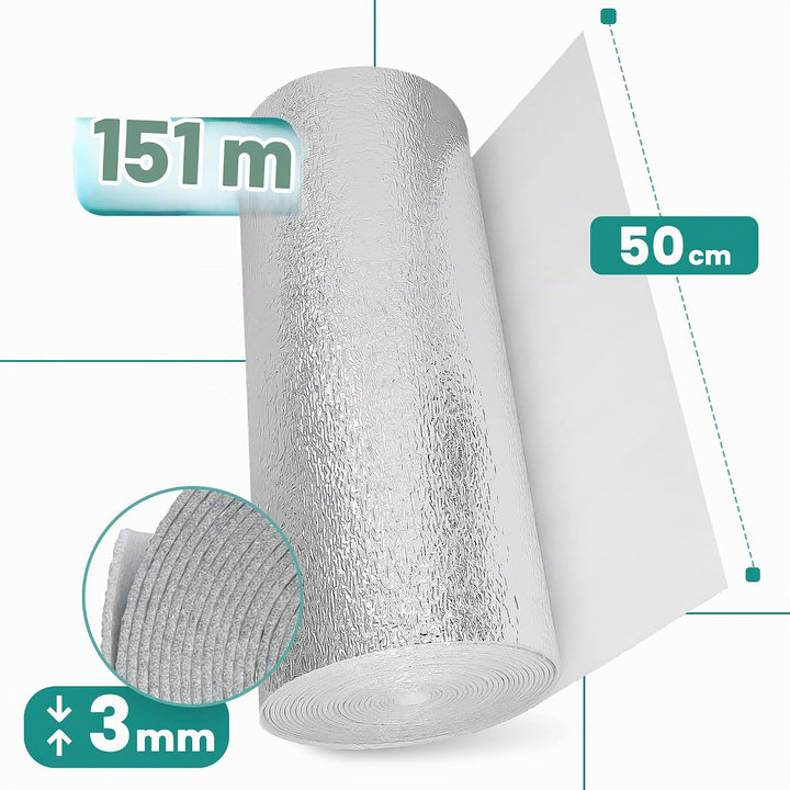 Millto™ Heizkörper Reflexionsfolie 15m x 0,5m x 3mm | Wandisolierung Reflexionsplatte Reflektionsfol