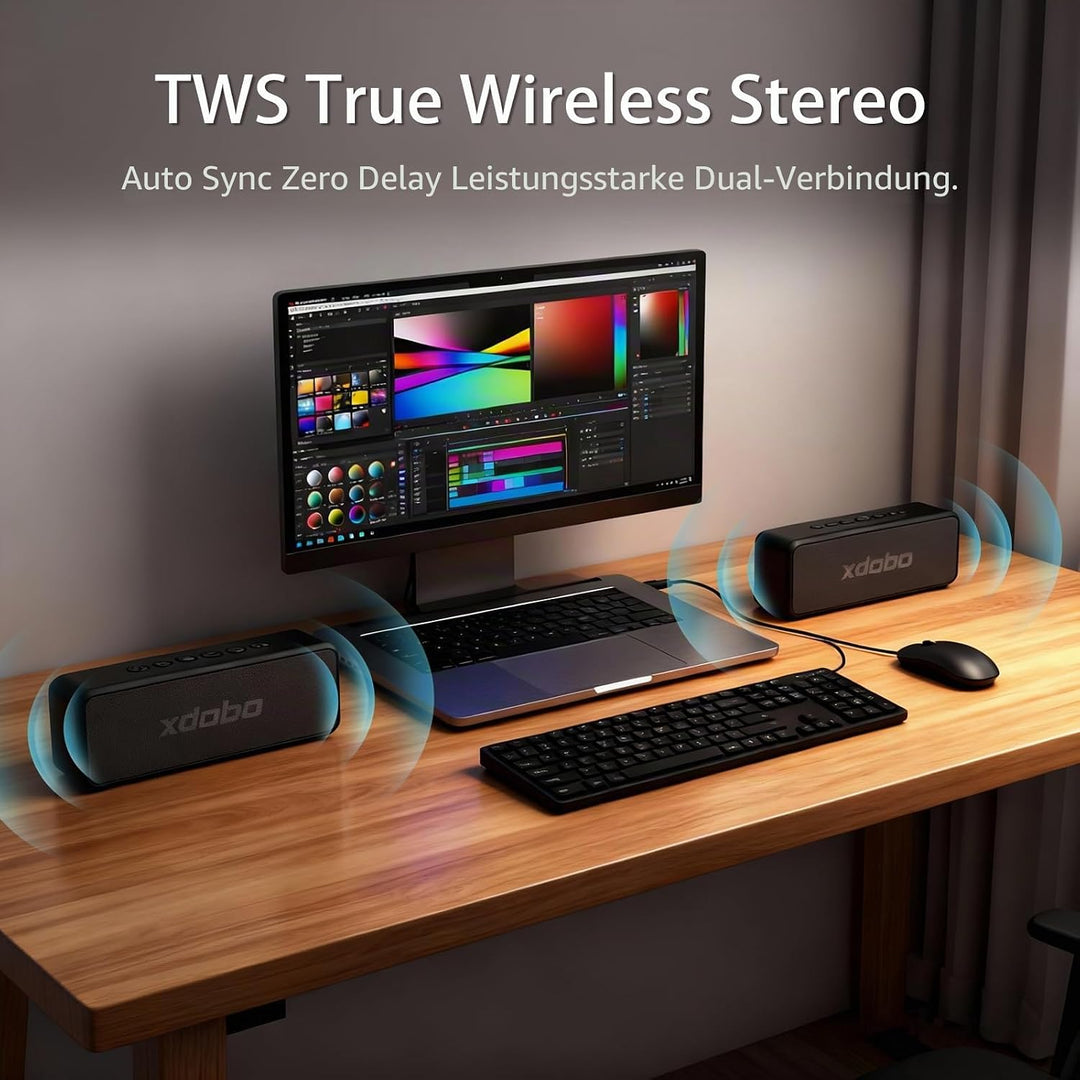 xdobo X5 Bluetooth-Lautsprecher, 30 W kabelloser tragbarer Lautsprecher, IPX6 wasserdicht, TWS-Pairi