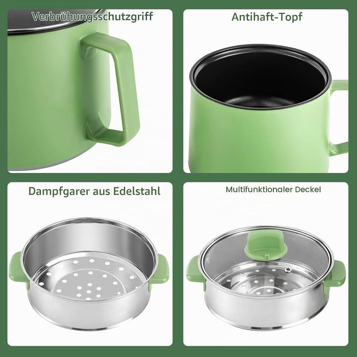 Tragbare Antihaft Topf, 1.7L Elektrischer Multikocher mit doppelter Leistungssteuerung für Kochen vo