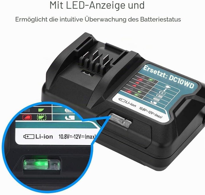 2 Stück 10.8V~12V 4.0Ah BL1041B Akku + Ladegerät BL1040B BL1016 BL1041B für Makita Tool DF031D DF033