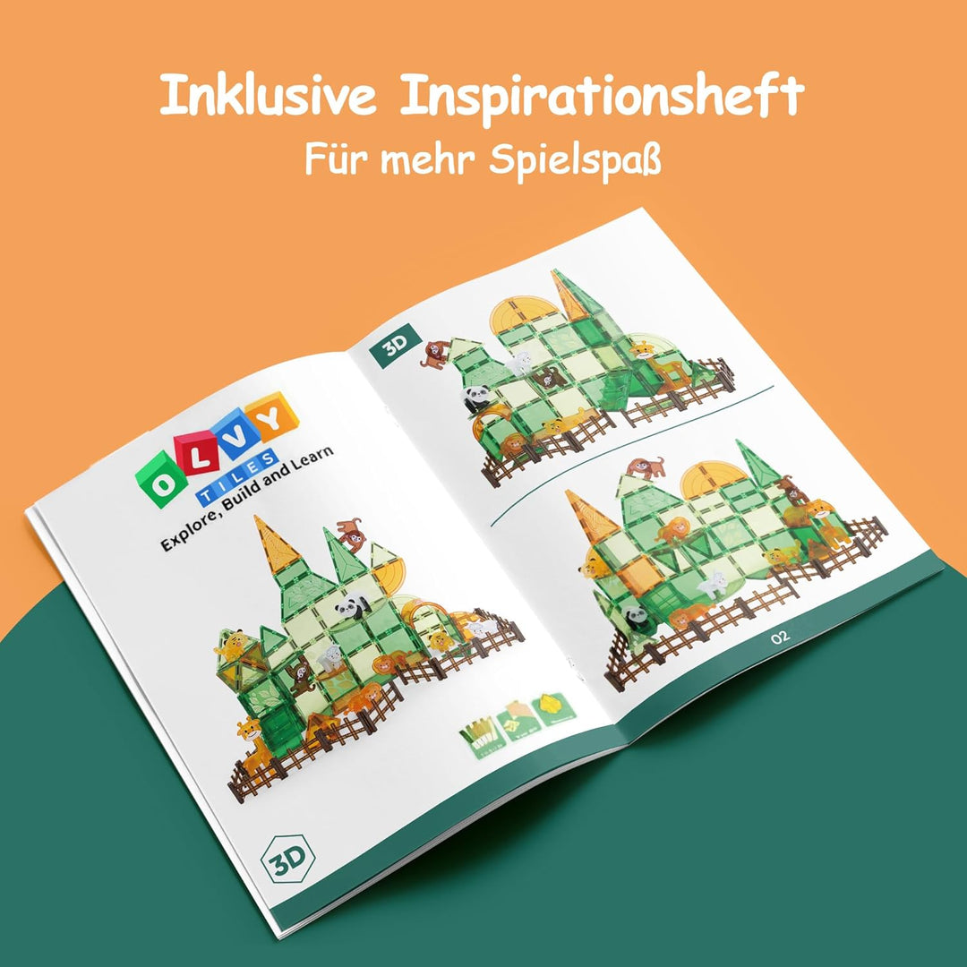 Olvy Magnetische Bausteine STEM Spielzeug Magnetbausteine ab 3 Jahre Dschungel, Dschungel