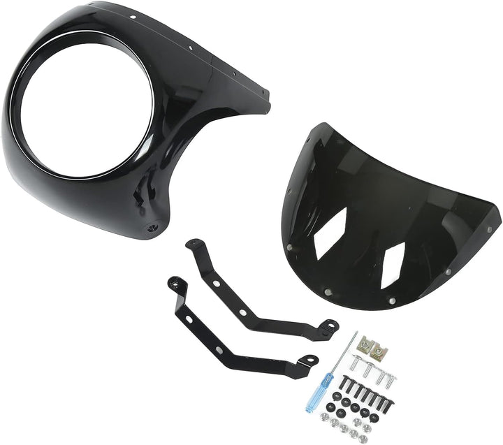 Keenso Motorrad Scheinwerfer Verkleidung Kit, Universal Motorrad 7 Zoll Runder Scheinwerfer Lampenma