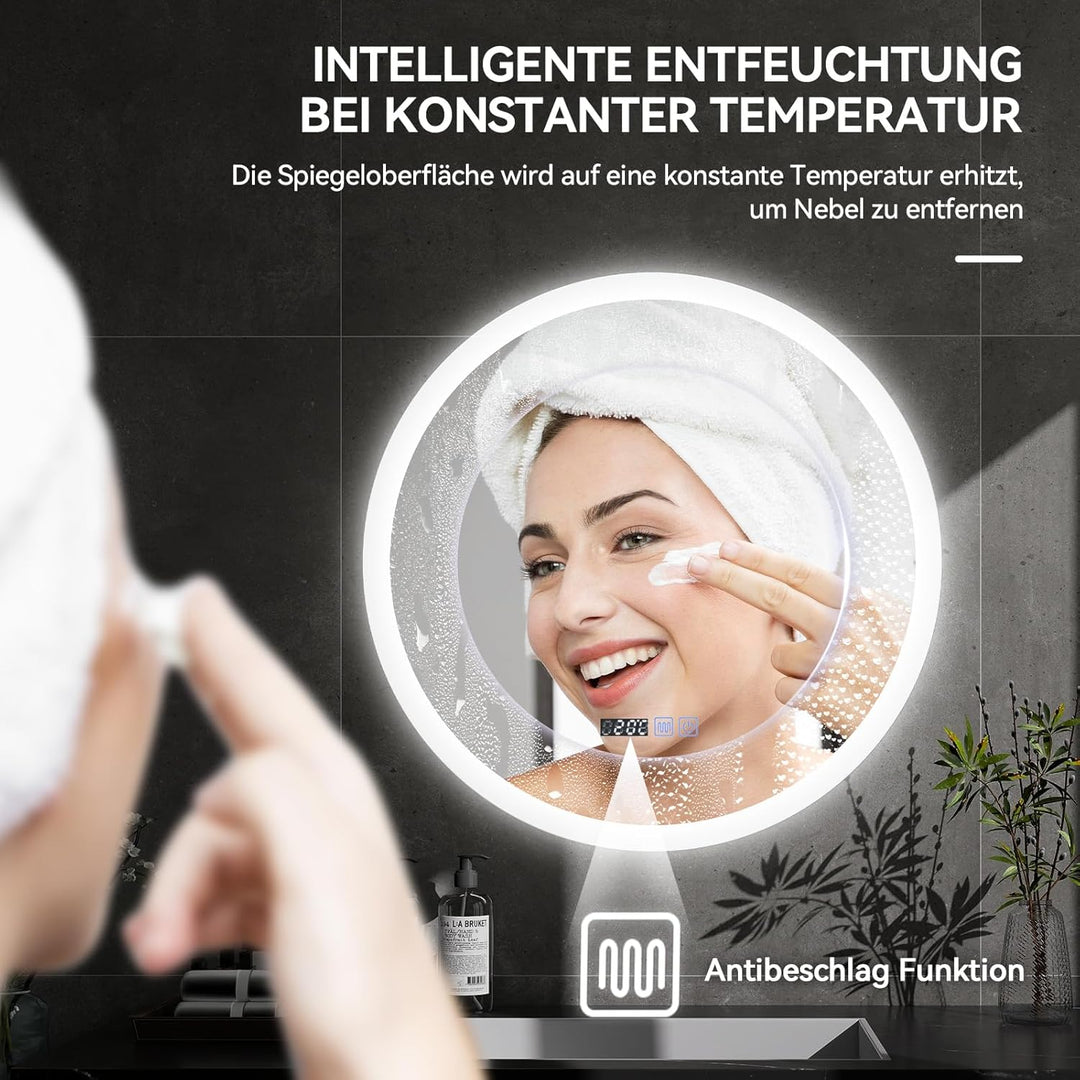 YOURLITE LED Spiegel Bad mit Beleuchtung 60cm Rund,Badspiegel mit Beleuchtung,Touch-Schalter,3 Licht