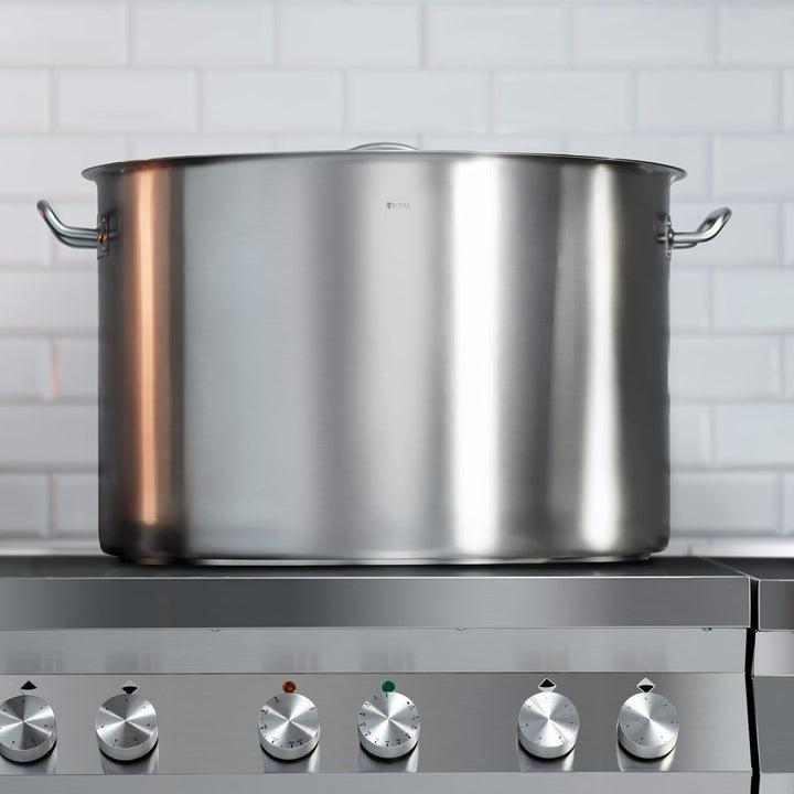 Royal Catering Kochtopf gross 106 L / 60 cm Innendurchmesser Edelstahl für alle Herdarten mit Deckel