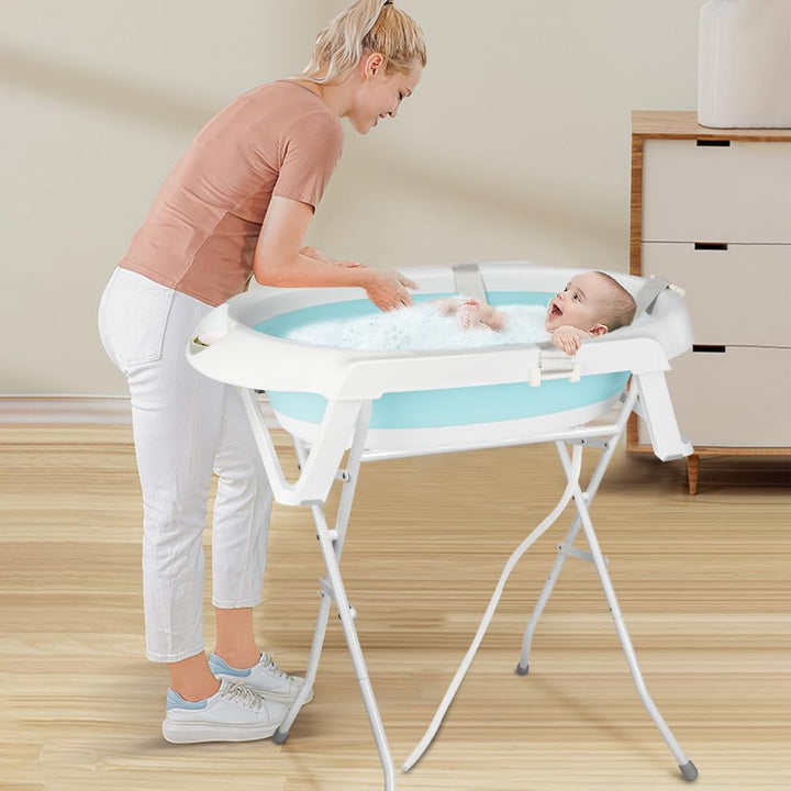 Babywanne mit Ständer Faltbare Baby Badewanne Set mit Gestell - Tragbare Rutschfeste Wanne für Neuge