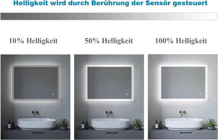 Badspiegel mit Beleuchtung Eckig 80x60 cm LED Badezimmerspiegel Lichtspiegel Wandspiegel für Gäste W