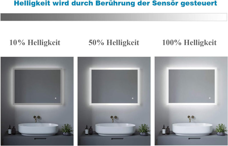 Badspiegel mit Beleuchtung Eckig 50x70 cm LED Badezimmerspiegel Lichtspiegel Wandspiegel für Gäste W