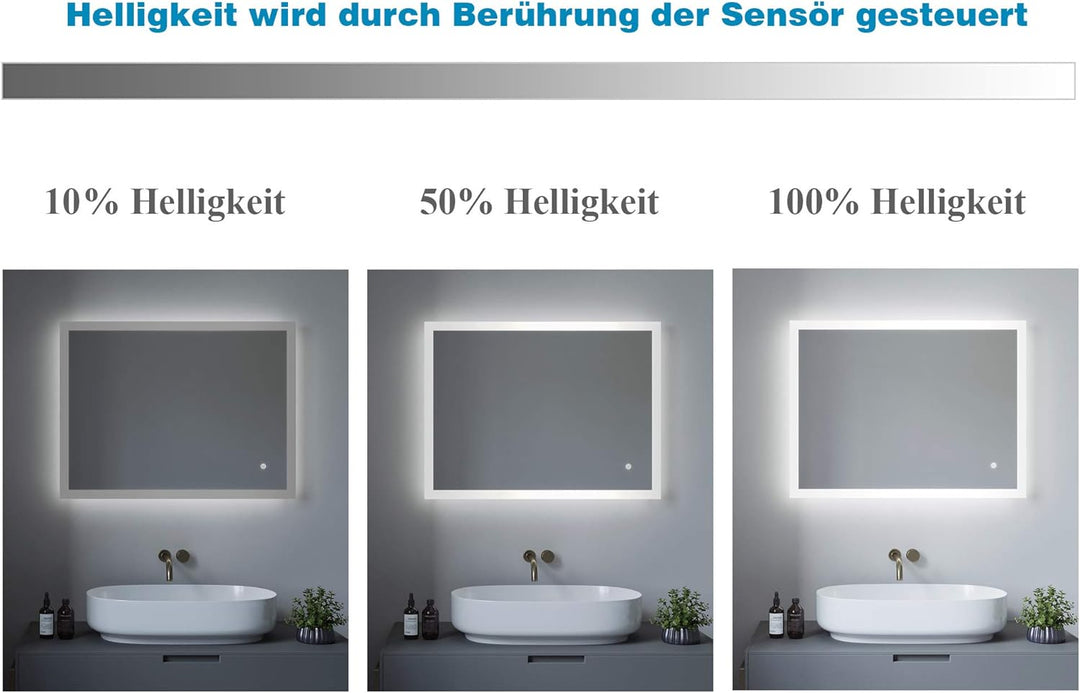 Badspiegel mit Beleuchtung Eckig 50x70 cm LED Badezimmerspiegel Lichtspiegel Wandspiegel für Gäste W