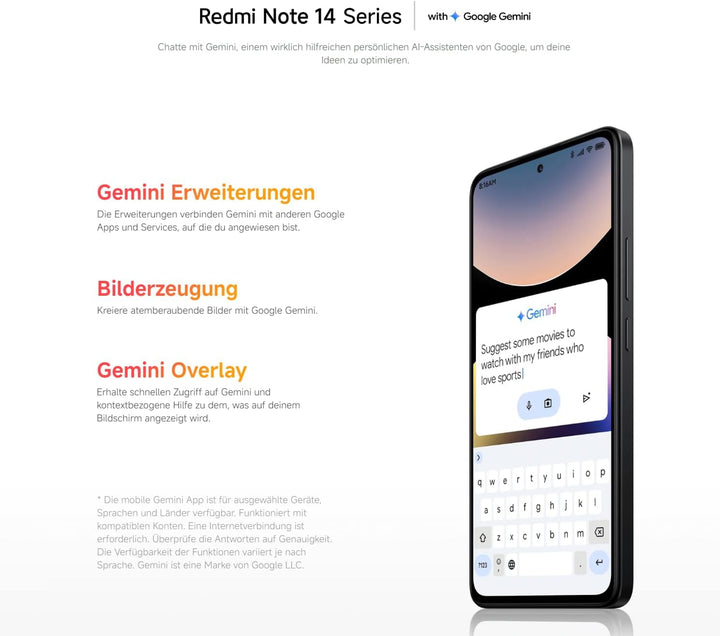 Xiaomi Redmi Note 14 Smartphone, 8 + 256GB, Black, 108MP AI-Kamerasystem, 5500mAh Akku, 120Hz Augens