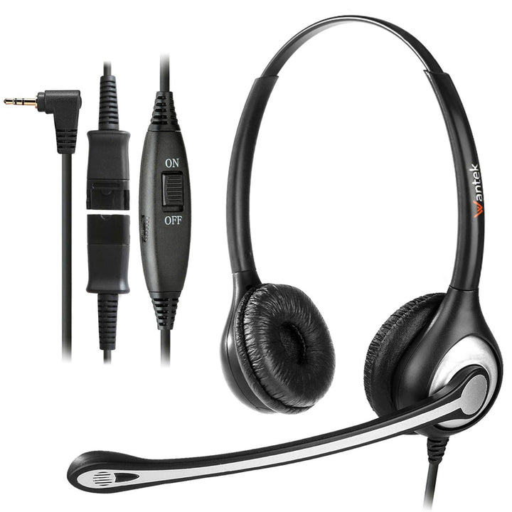 2,5mm Schnurlos Telefon Headset Dual mit Noise Cancelling Mikrofon, Quick Disconnect, WANTEK Festnet