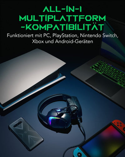 Black Shark Gaming Headset für PC, PS4, PS5, Xbox, Switch, Gaming Kopfhörer mit Ultraklarem Biegsame