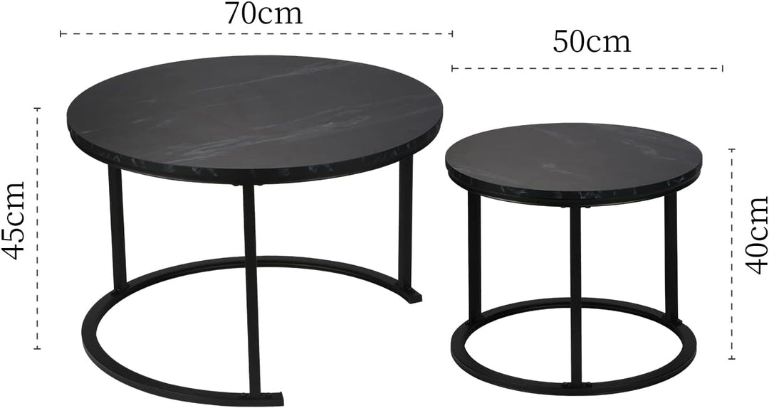 Best Goods Modern Rund Couchtisch 2er Set, wasserdichte Metallhalterung und Marmormuster, für Wohnzi