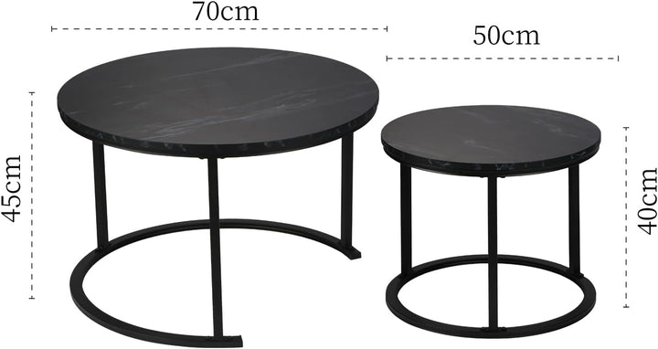 Best Goods Modern Rund Couchtisch 2er Set, wasserdichte Metallhalterung und Marmormuster, für Wohnzi