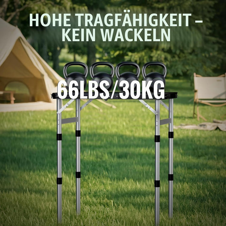 GARLLEN Campingtisch klappbar Klapptisch, 58x40cm &amp; 3 Höhenverstellbar(26/48/70cm) ABS Wasserdichter
