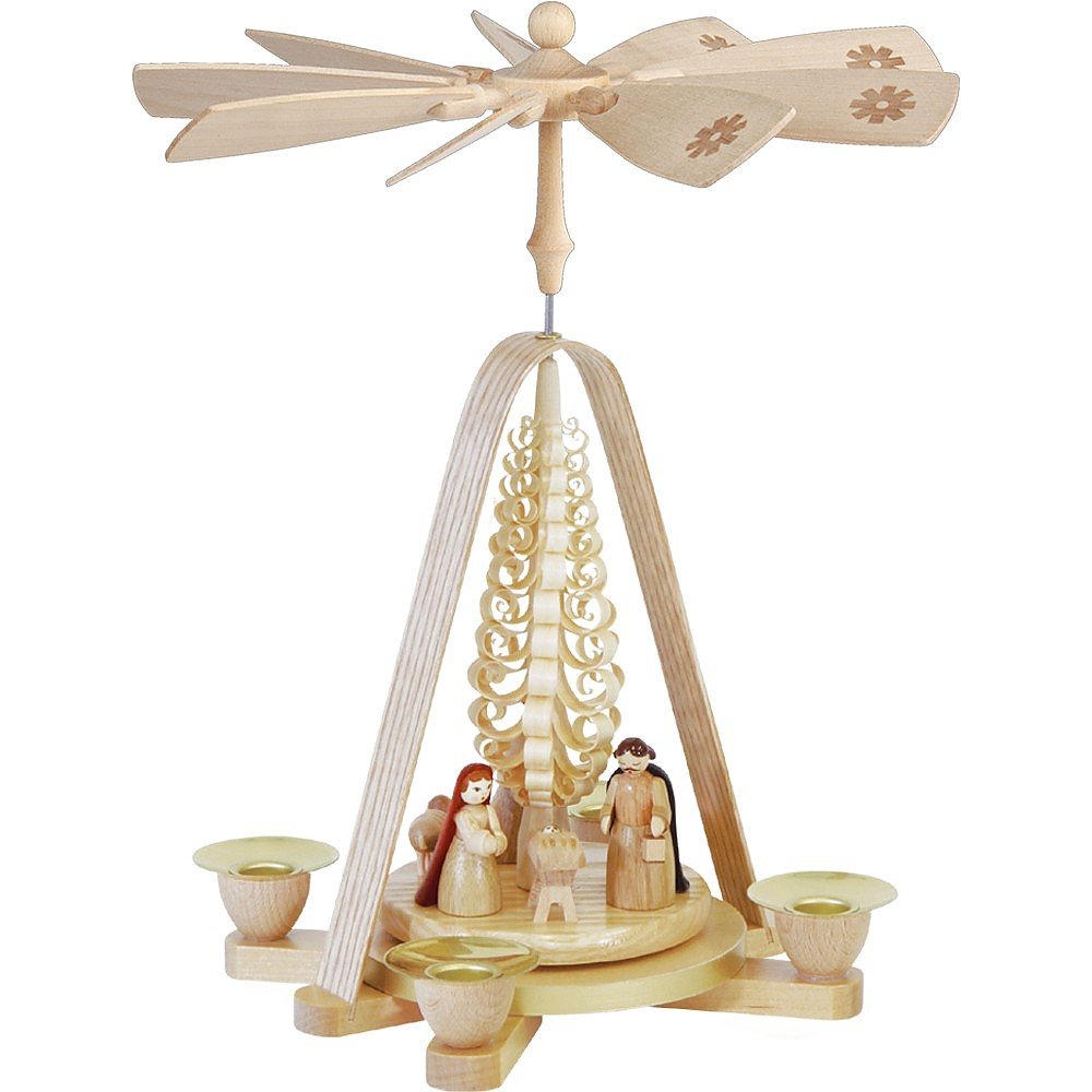 German Christmas Pyramid with Holy Family Nativity Scene Handcrafted in Germany