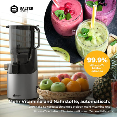 Balter Entsafter Slow Juicer, Grosse 135MM Öffnung, 300 Watt, Entsafter für Gemüse und Obst, Früchte