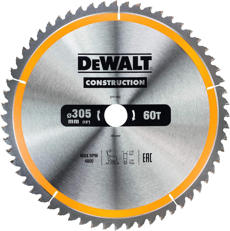 Dewalt Construction Bau-Kreissägeblatt DT1960 (für Verwendung in Stationärsägen, ø: 305 mm Bohrung: