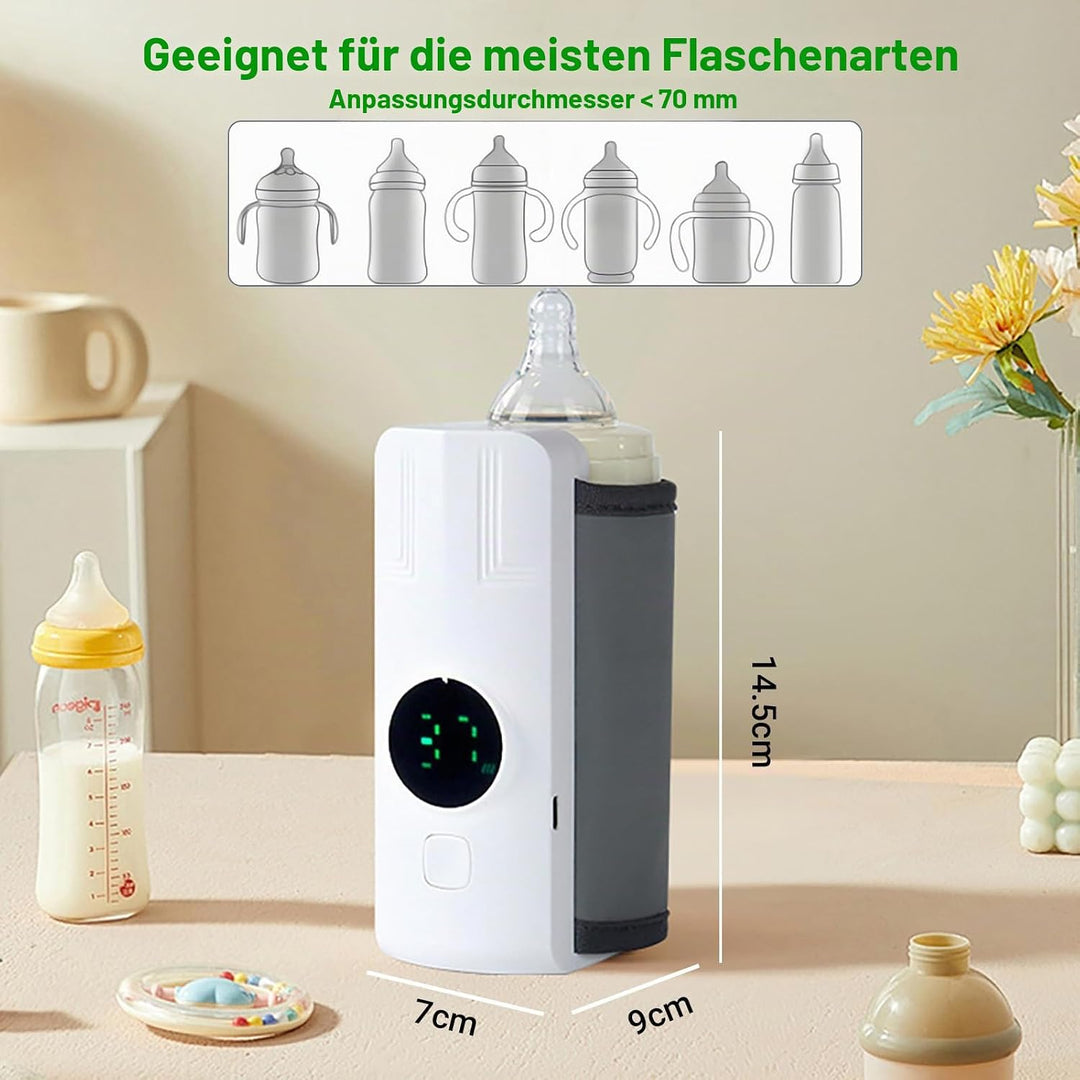 Flaschenwärmer Baby – Tragbarer Babyflaschen-Wärmer Unterwegs, 6000mAh Akku, 6 Temperaturstufen, LCD