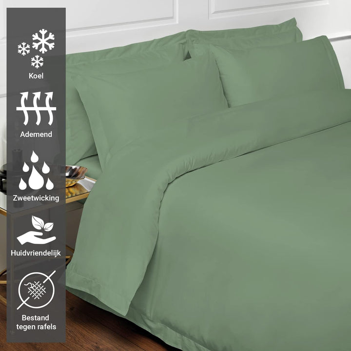 Pizuna 400 Draaddichtheid Katoen 2 Persoons As Groen Dekbedovertrek 240x220 cm + 60x70 cm 100% Katoe