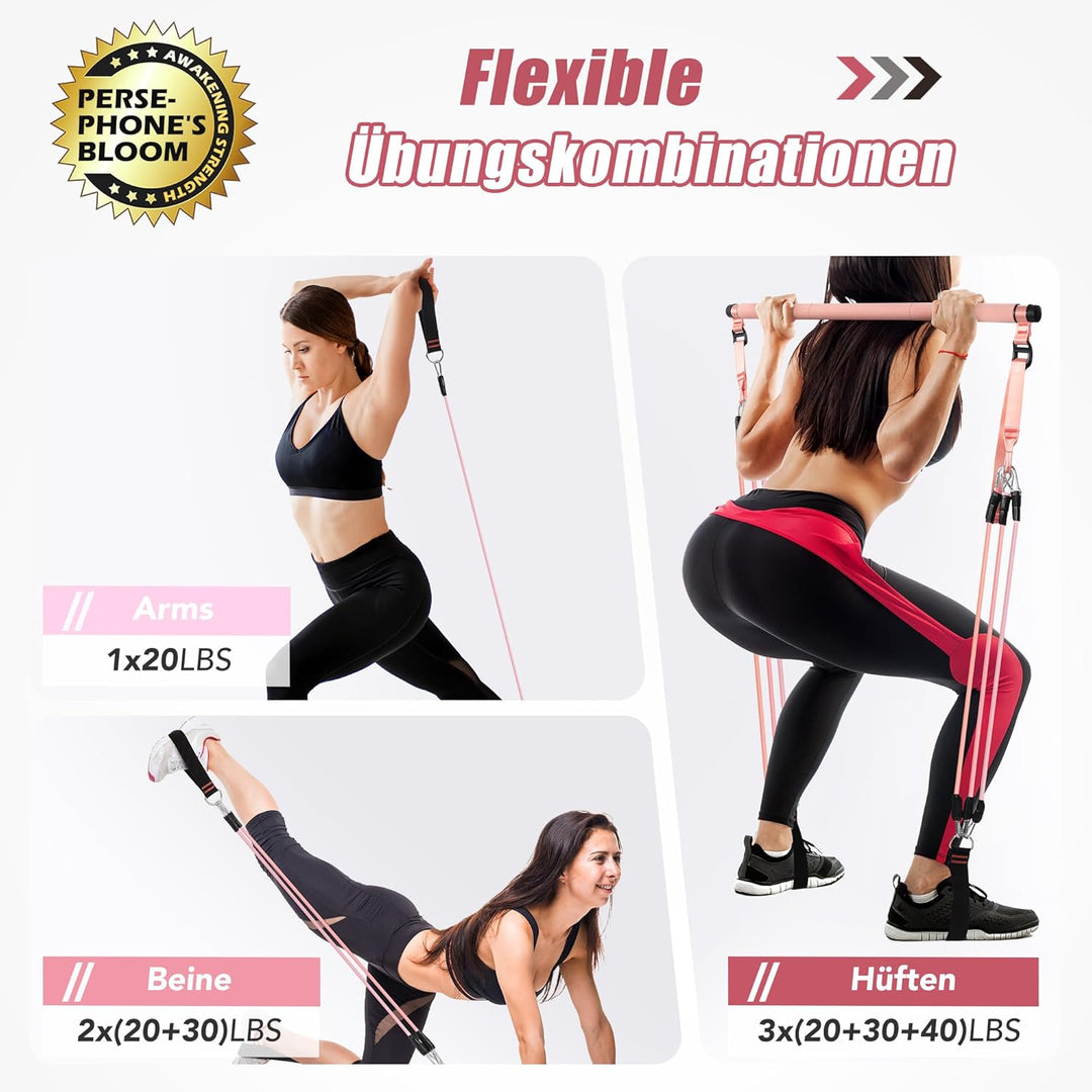 ALongSong Pilates Bar Set mit Widerstandsbänder Krafttraining 180LBS/140LBS/240LBS/360LBS Resistance