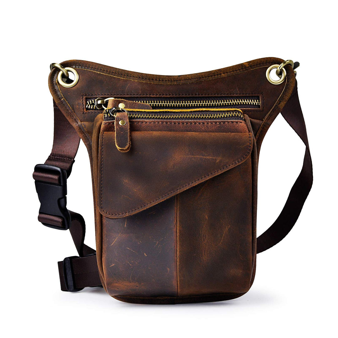 Le'aokuu Herren Echtes Leder Rucksäcke Beinbeutel Beintasche Hüfttasche Hip Bum Weist Pack Outdoor M
