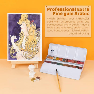 Aquarellfarben 24 Glitzer set, Paul Rubens Aquarell künstler-Klassen farben mit Malkasten, für Profi