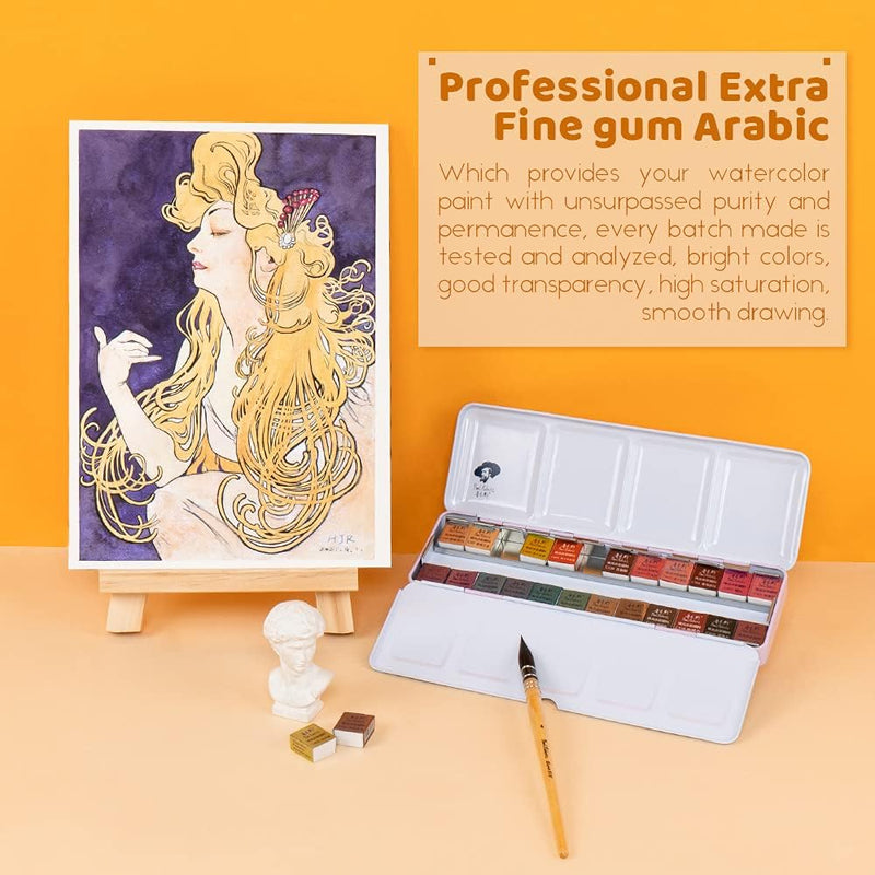 Aquarellfarben 24 Glitzer set, Paul Rubens Aquarell künstler-Klassen farben mit Malkasten, für Profi