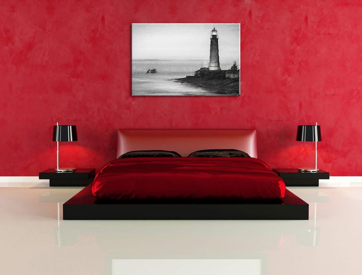 Pixxprint Leuchtturm in Abenddämmerung als Leinwandbild/Grösse: 100x70 cm/Wandbild/Kunstdruck/fertig