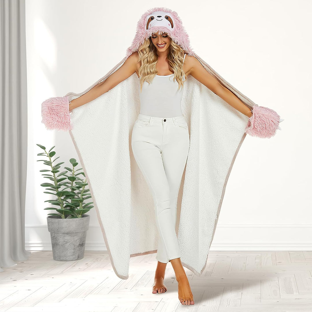 Rosa Faultier Kuscheldecke mit Ärmeln und Kapuze, Faultier Geschenk für Frauen, Weihnachtsgeschenke