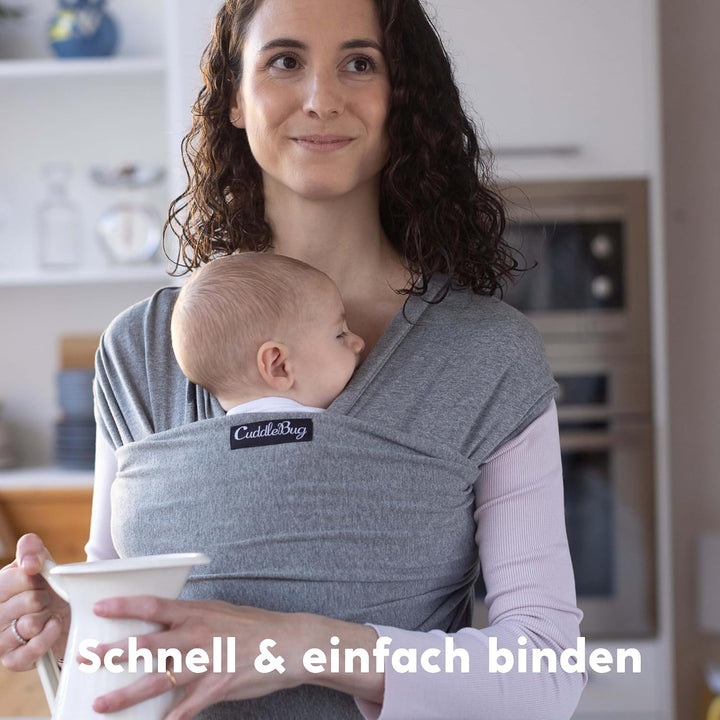 Cuddlebug Tragetuch Baby Neugeborene, Elastisch, 3-16 kg, Grau | Atmungsaktiver Stoff, Freihändiges
