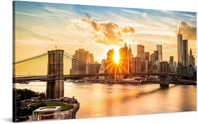 PICANOVA – Leinwandbild 100x50cm Manhattan New York City Sonnenuntergang – Leinwanddruck – Wandbild