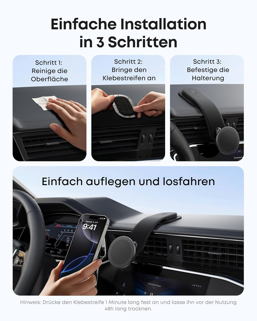 Anker Nano abnehmbare Autohalterung, 360° einstellbare Auto-Handyhalterung mit Alu-Halterung und Mag