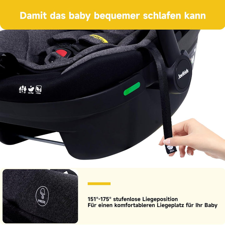 Jovikids Babyschale, Stufenlos verstellbare Liegeposition, Gruppe 0/0+ (40-87 cm) Baby Autositz mit