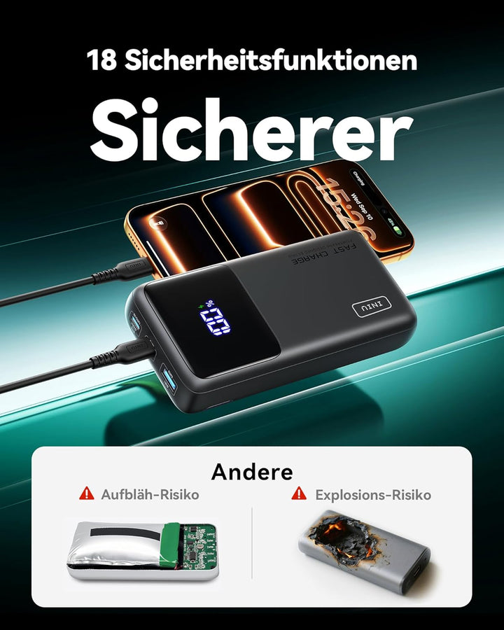 INIU Power Bank, 65 W PD 25000 mAh Powerbank, Ultimatives USB-C-Schnellladen (Laden von Telefon und