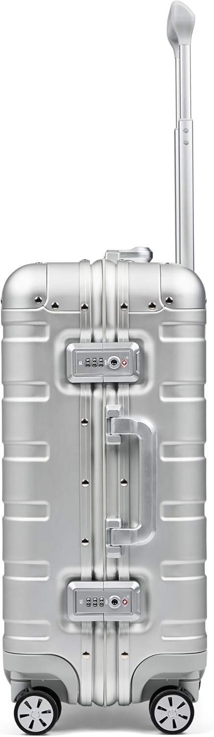 REDOLZ Pro Aluminium Handgepäck Koffer 55x37x23 cm Kabinenkoffer Hartschale 4 Rollen Spinner Trolley