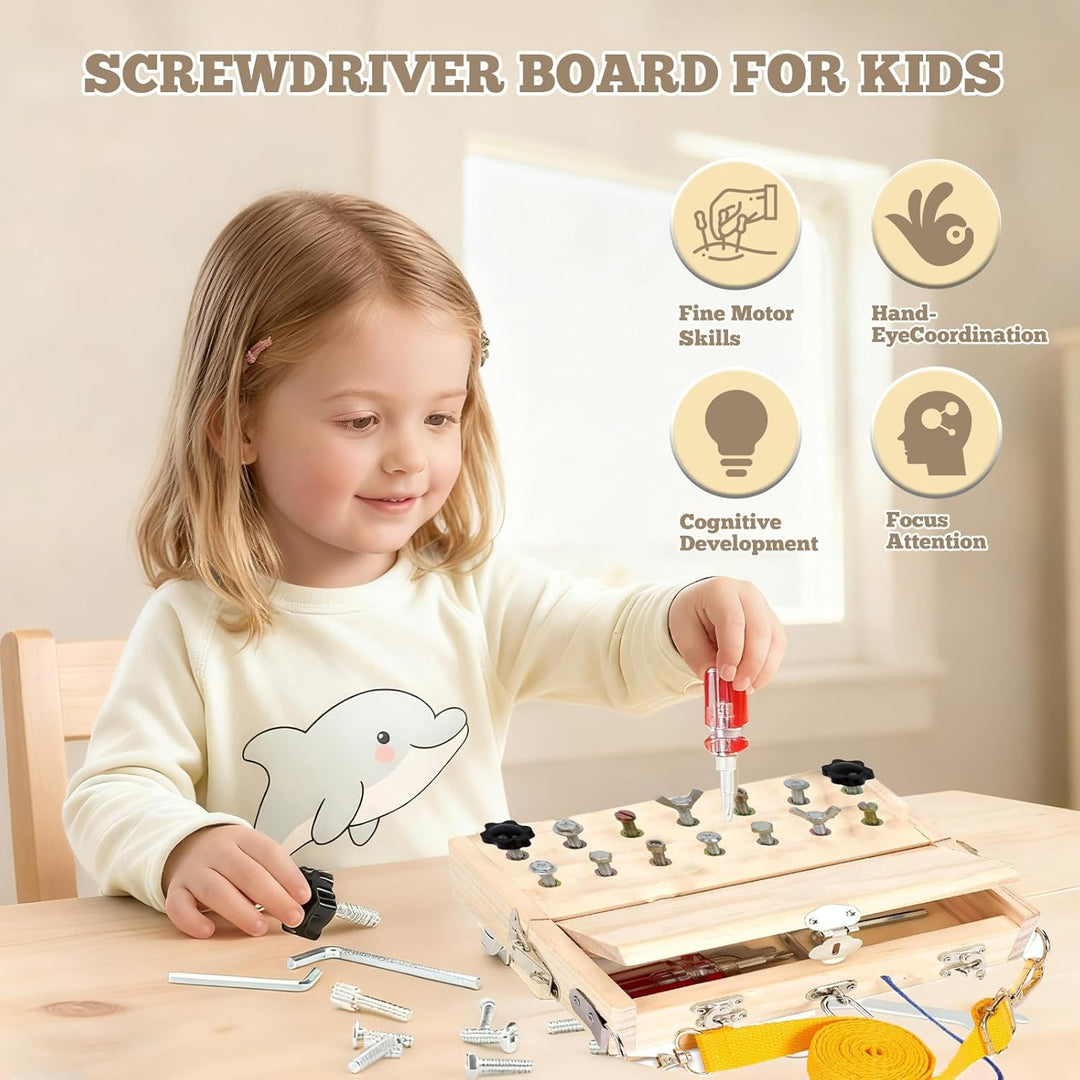 Montessori Spielzeug ab 3 4 Jahre, Motorikspielzeug Holzspielzeug Schraubendreher Busy Board mit Sch