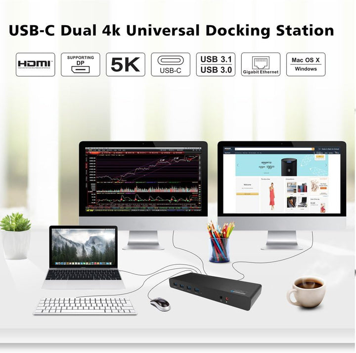 WAVLINK USB 3.0 USB C Ultra 5K Universal Docking Station unterstützt Dual 4K Videoausgänge für Mac &amp;
