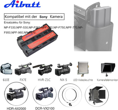 Aibatt 2er-Pack NP-F550 2800mAh akku,Ersatzakku für Sony NP-F960,NP-F970,NP-F770,NP-F550, NP-F530,Ko