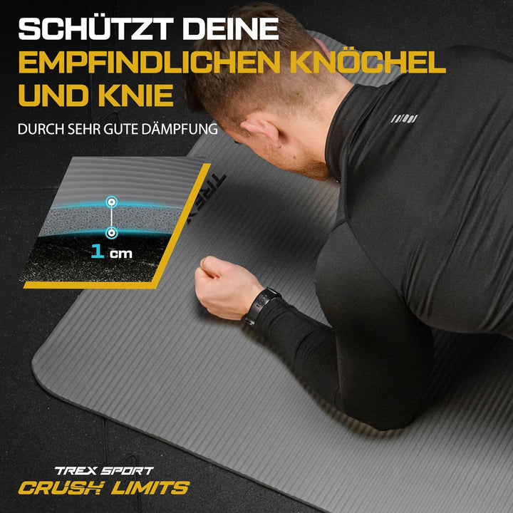 TREX SPORT Gymnastikmatte extra dick und weich | Fitnessmatte 190x80x1cm mit Tragegurt | Yogamatte r