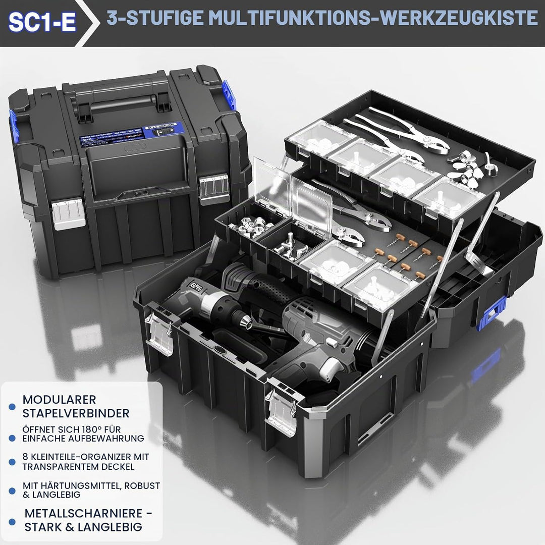 5-Lagiger Werkzeugkoffer mit Rollen,Modularer, Stapelbarer Werkzeugkoffer Leer,Tragbarer Werkzeugkis