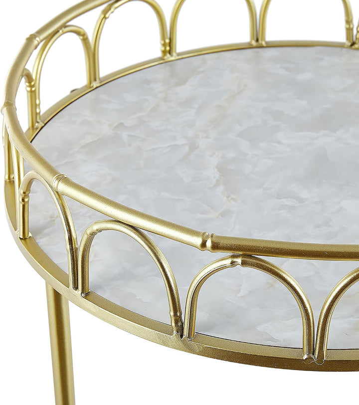 Servierwagen gold rund Metall mit Rollen Marmor Optik Glamour Stil Shafter