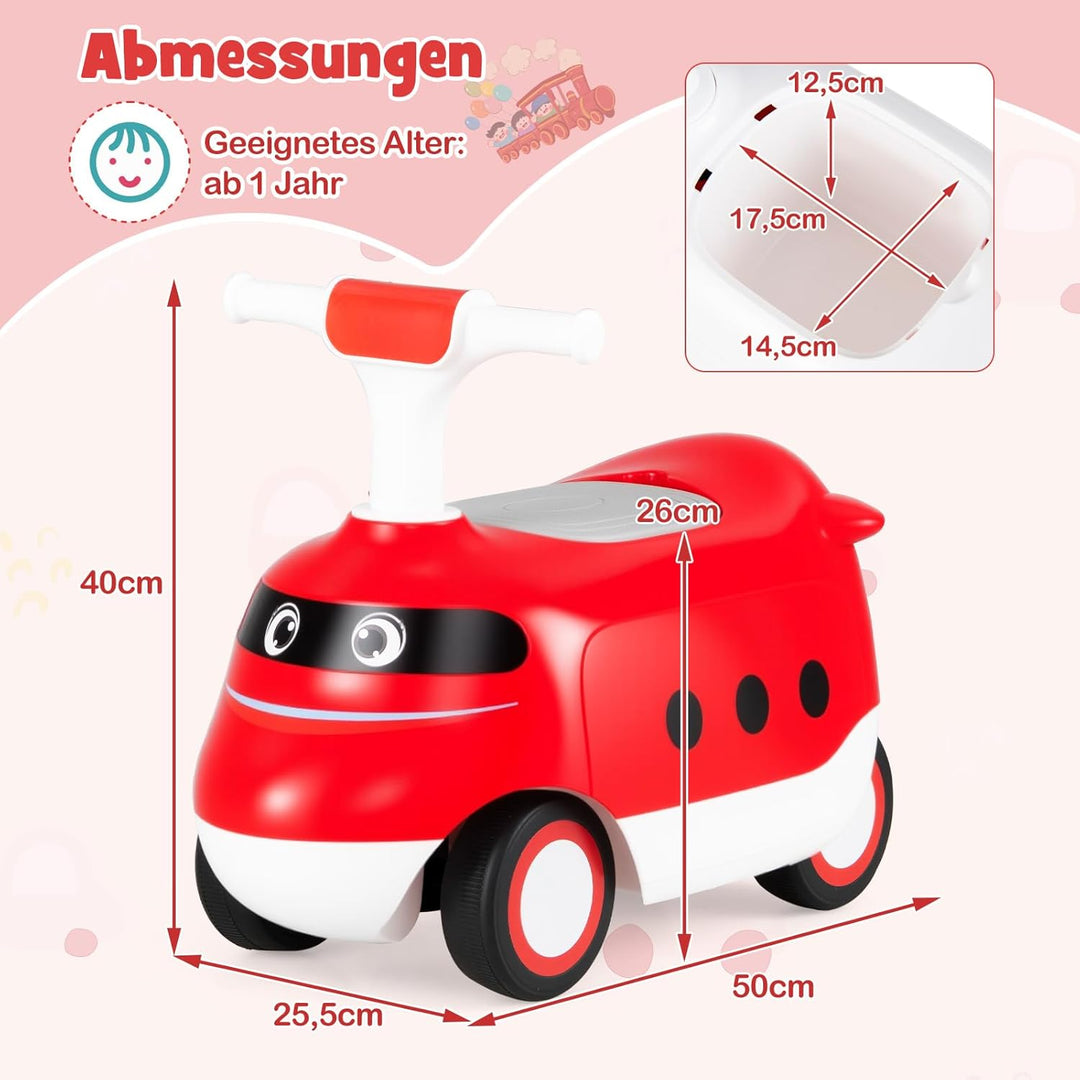 COSTWAY Rutschauto, Rutschfahrzeug mit Hupe & Stauraum unter dem Sitz, Schiebauto in Lokomotive, Rut