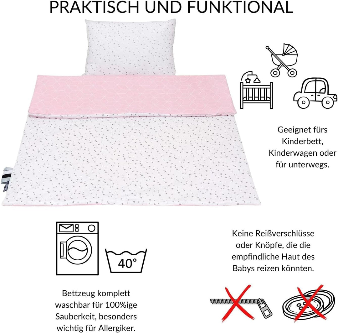 Bellochi Kinderbettwäsche 100x135 aus 100% Baumwolle, Kinderbettdecke 100x135 Set mit Kissen, Kinder