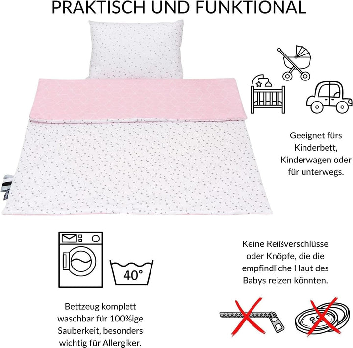 Bellochi Kinderbettwäsche 100x135 aus 100% Baumwolle, Kinderbettdecke 100x135 Set mit Kissen, Kinder
