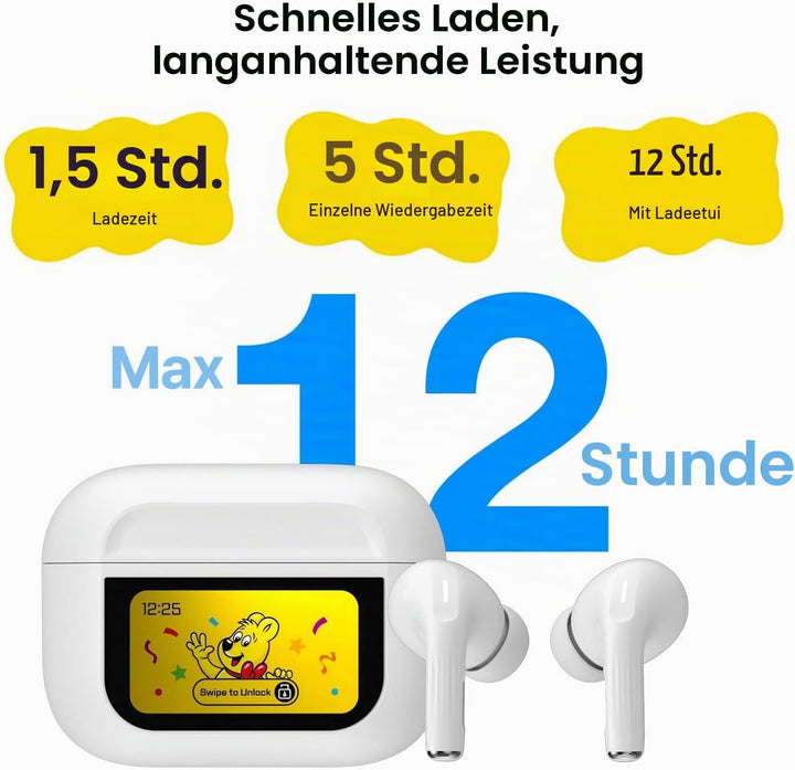 HARIBO Bluetooth Kopfhörer Kabellose In-Ear-Kopfhörer mit LCD-Touchscreen Case, Bluetooth 5.4 TWS, N