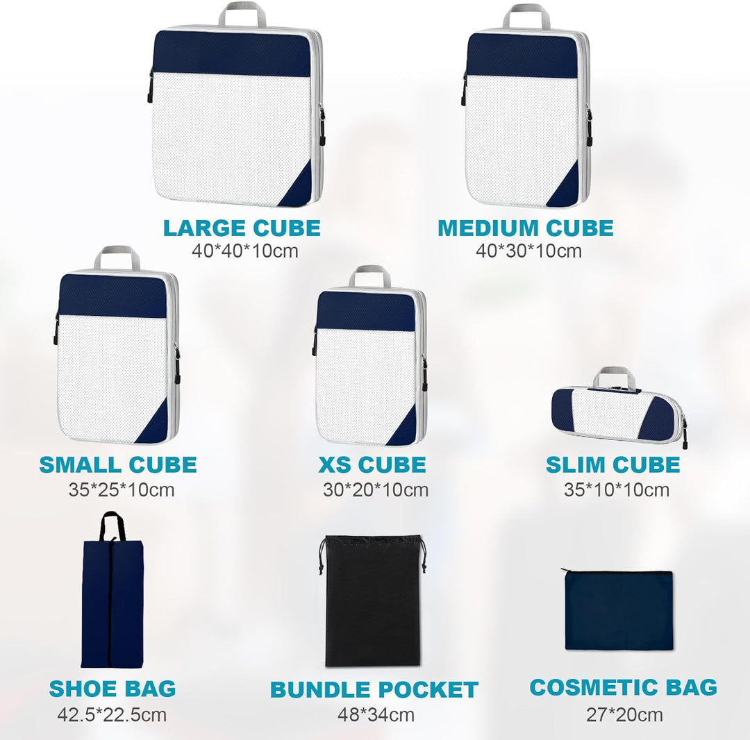 Cinnani Koffer Organizer Set, 8-Teilig Compression Packing Cubes, Packtaschen mit Kompression Packwü