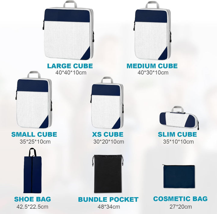 Cinnani Koffer Organizer Set, 8-Teilig Compression Packing Cubes, Packtaschen mit Kompression Packwü